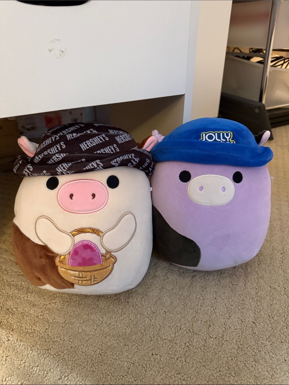 Cow Squishmallow Hersey and Jolly Rancher duo